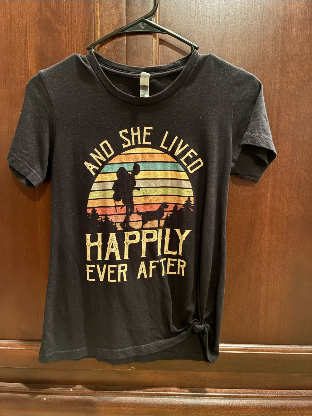 Next Level Apparel Black Graphic Tee with Multicolor Vintage Stripe Print